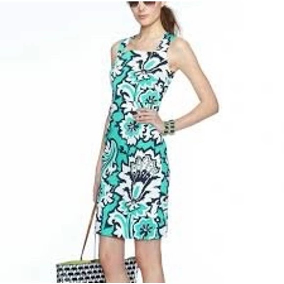 Banana Republic Milly Square Neckline Eden Rock Tropical Sheath Dress Size 2 - Picture 2 of 13